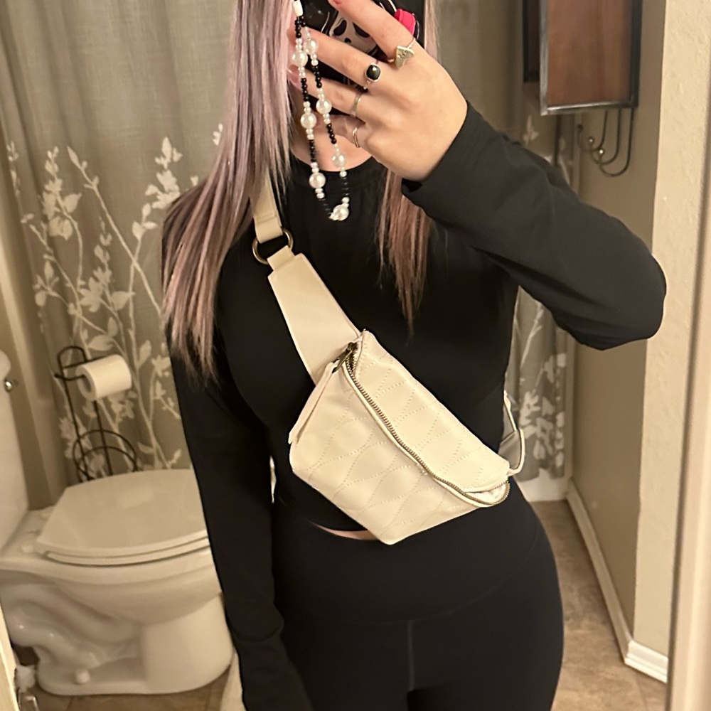 Cream belt bag
